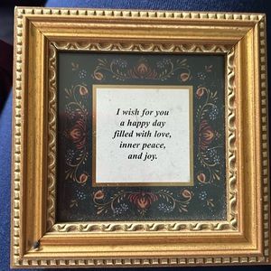 Vintage “ I wish for you a happy day…” gold ornate frame 4x4”